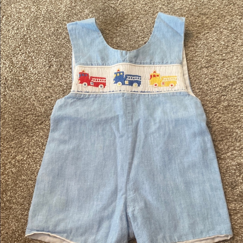 Kids Light Blue Denim Overalls with Train Embroidery